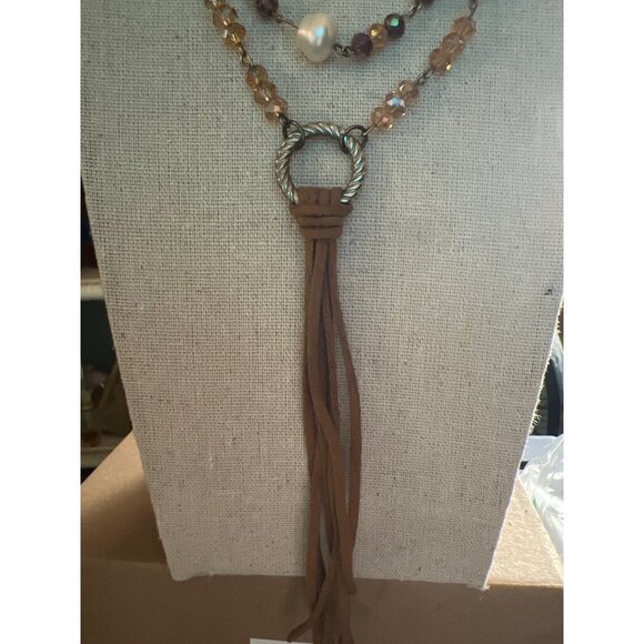 Pearl & Fire Lavender Glass Necklace -- 36" - Picture 3 of 10